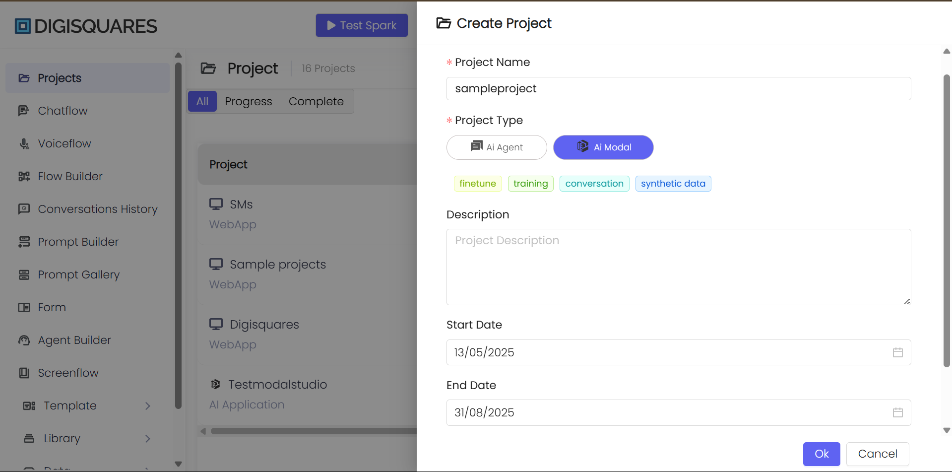 AI Project Creation Interface
