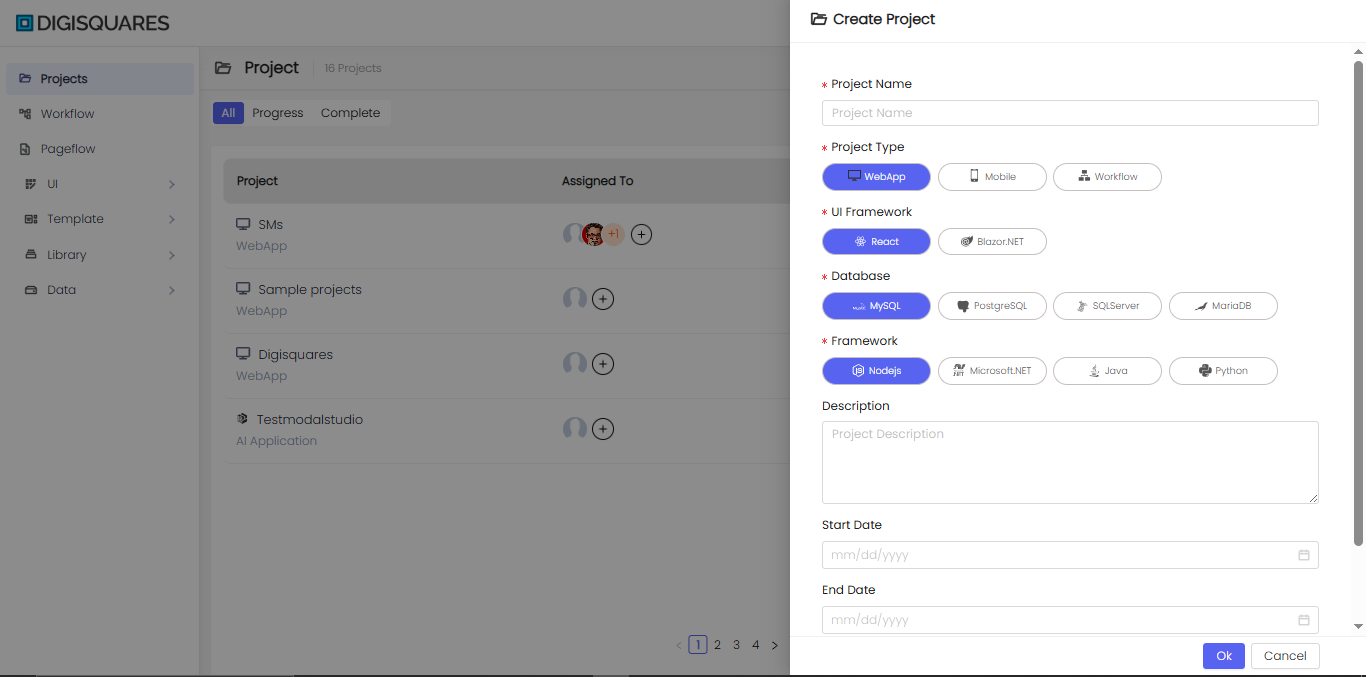Project Creation Interface