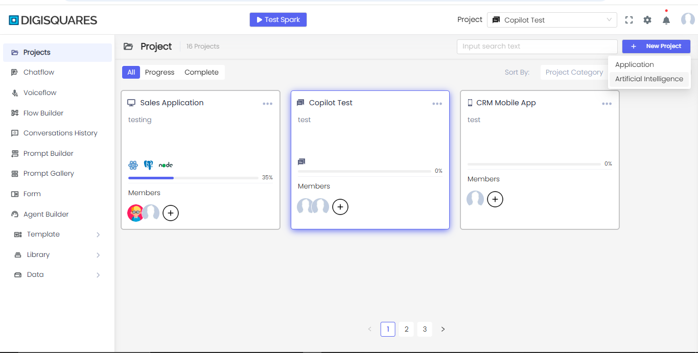 AI Project Creation Interface